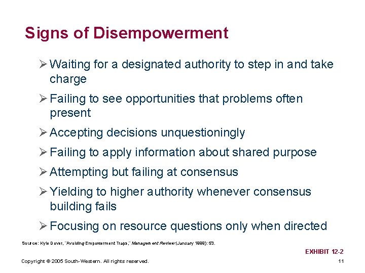 Signs of Disempowerment Ø Waiting for a designated authority to step in and take Signs of Disempowerment Ø Waiting for a designated authority to step in and take