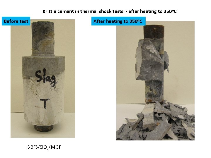 Brittle cement in thermal shock tests - after heating to 350 o. C Before