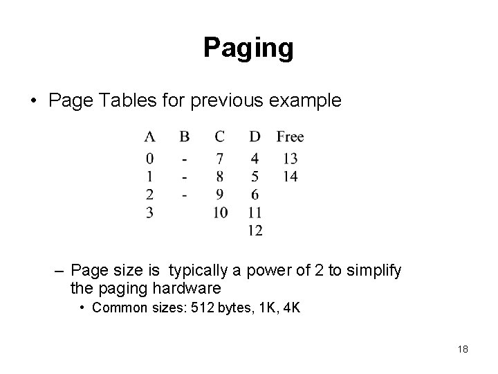 Paging • Page Tables for previous example – Page size is typically a power Paging • Page Tables for previous example – Page size is typically a power