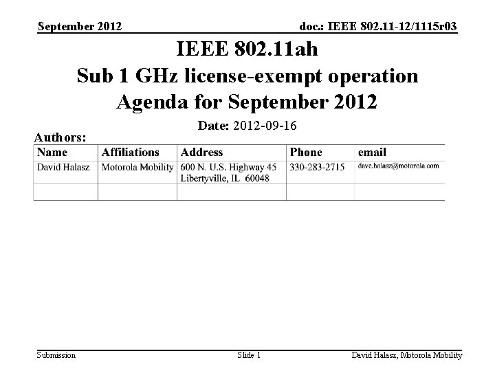 September 2012 doc. : IEEE 802. 11 -12/1115 r 03 IEEE 802. 11 ah