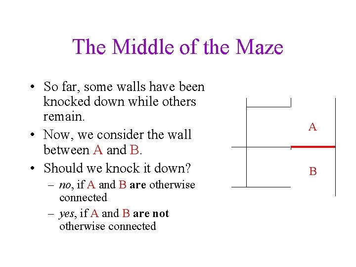 The Middle of the Maze • So far, some walls have been knocked down