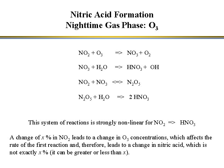 Nitric Acid Formation Nighttime Gas Phase: O 3 NO 2 + O 3 =>