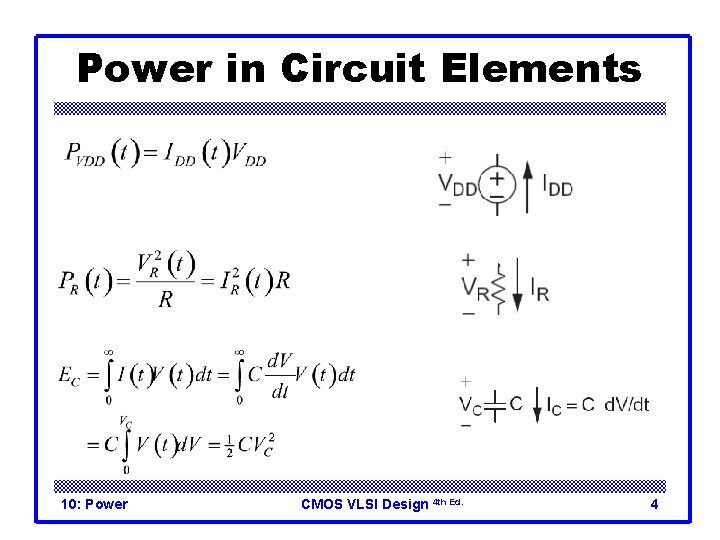 Power in Circuit Elements 10: Power CMOS VLSI Design 4 th Ed. 4 