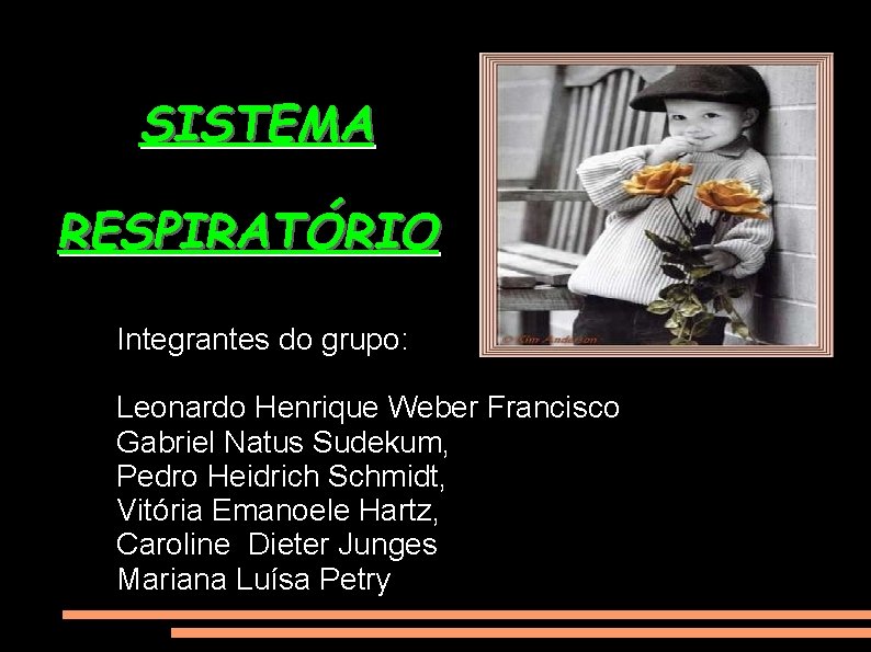 SISTEMA RESPIRATÓRIO Integrantes do grupo: Leonardo Henrique Weber Francisco Gabriel Natus Sudekum, Pedro Heidrich