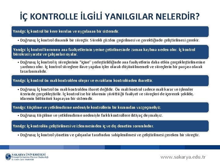 İÇ KONTROLLE İLGİLİ YANILGILAR NELERDİR? Yanılgı: İç kontrol bir kere kurulan ve uygulanan bir