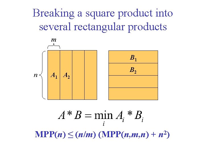 Breaking a square product into several rectangular products m B 1 n A 1