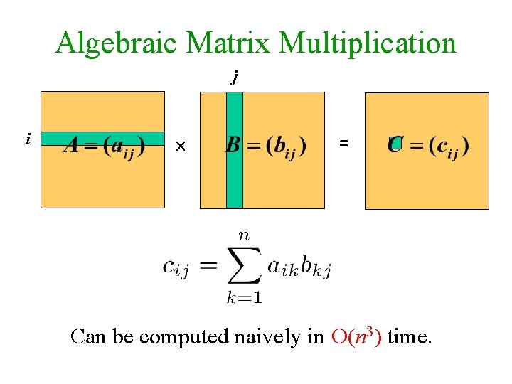 Algebraic Matrix Multiplication j i = Can be computed naively in O(n 3) time.