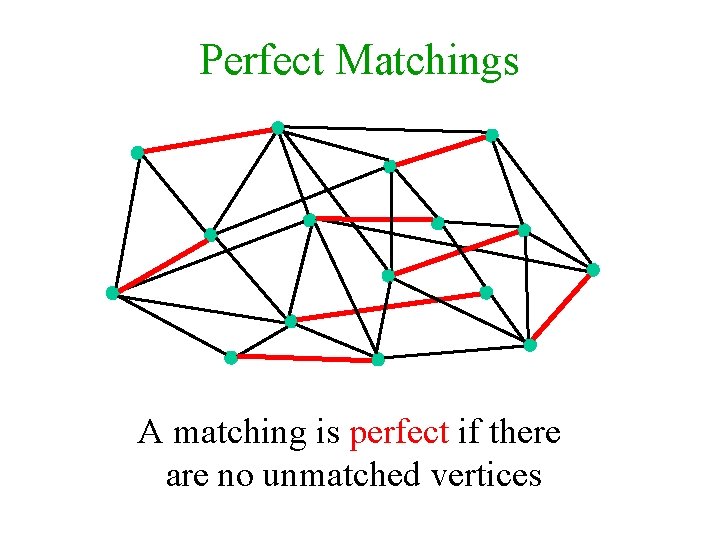 Perfect Matchings A matching is perfect if there are no unmatched vertices 