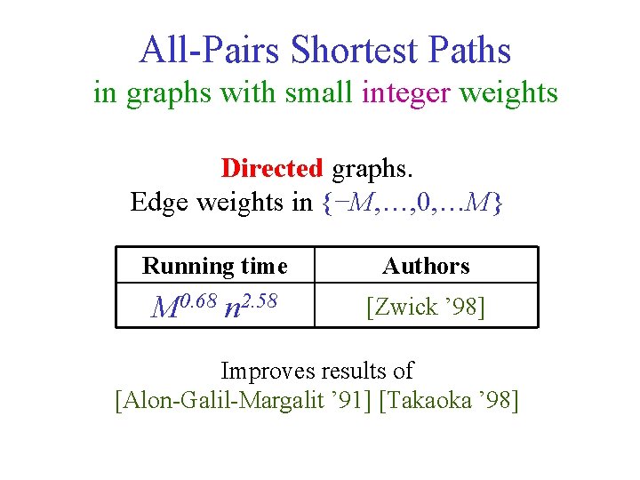 All-Pairs Shortest Paths in graphs with small integer weights Directed graphs. Edge weights in