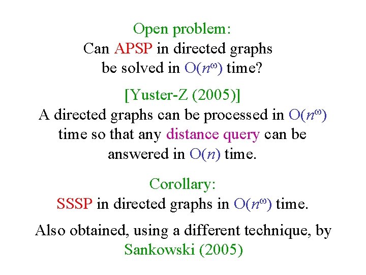 Open problem: Can APSP in directed graphs be solved in O(n ) time? [Yuster-Z