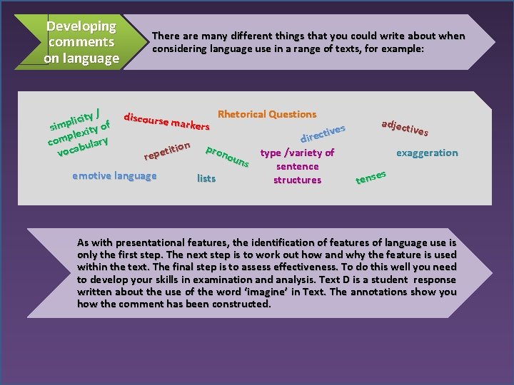Developing comments on language There are many different things that you could write about