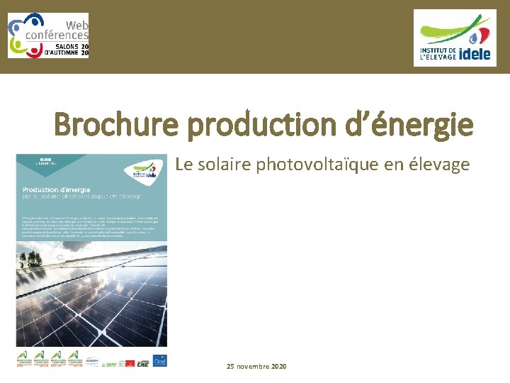 Brochure production d’énergie Le solaire photovoltaïque en élevage 25 novembre 2020 