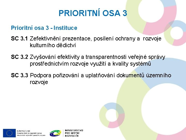 PRIORITNÍ OSA 3 Prioritní osa 3 - Instituce SC 3. 1 Zefektivnění prezentace, posílení