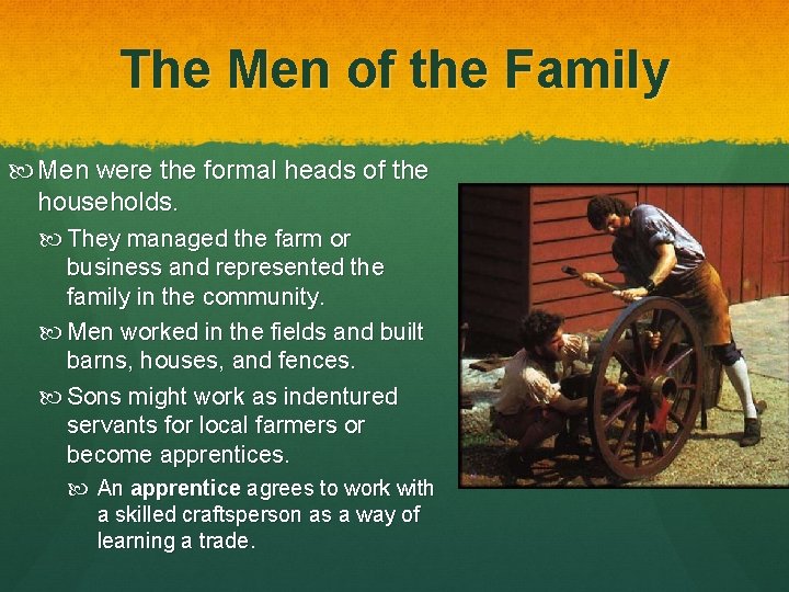 The Men of the Family Men were the formal heads of the households. They