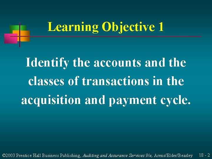 Learning Objective 1 Identify the accounts and the classes of transactions in the acquisition