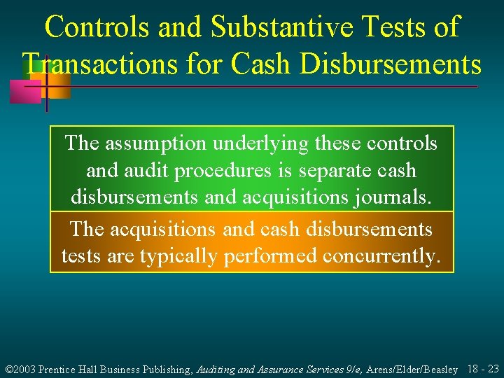 Controls and Substantive Tests of Transactions for Cash Disbursements The assumption underlying these controls