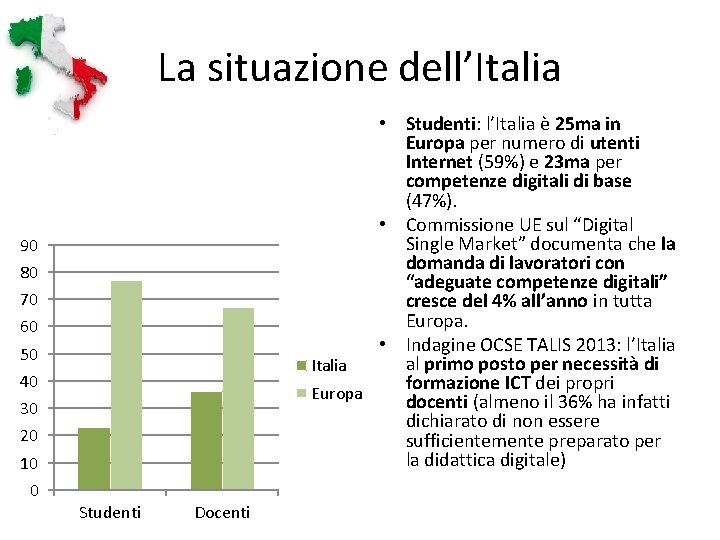 La situazione dell’Italia • Studenti: l’Italia è 25 ma in Europa per numero di