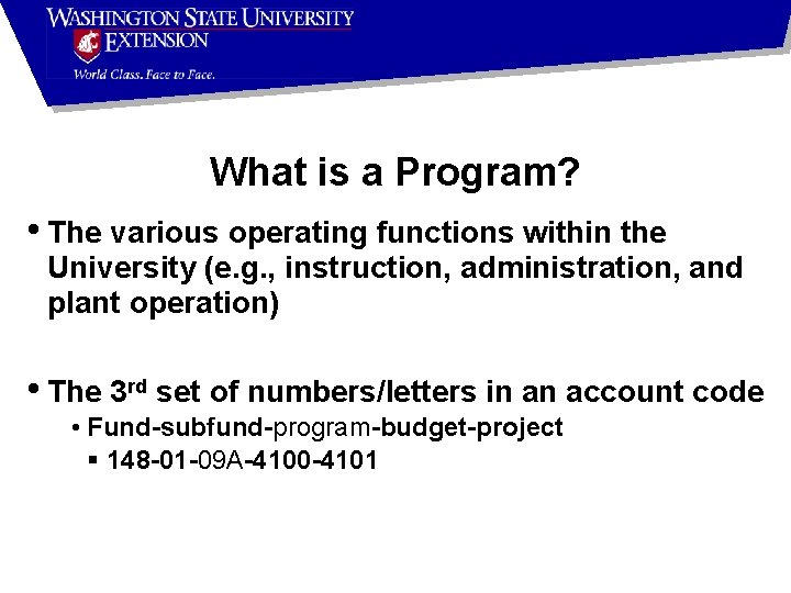 What is a Program? • The various operating functions within the University (e. g.