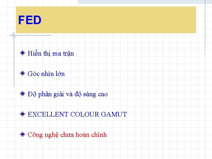 FED Hiển thị ma trận Góc nhìn lớn Độ phân giải và độ sáng