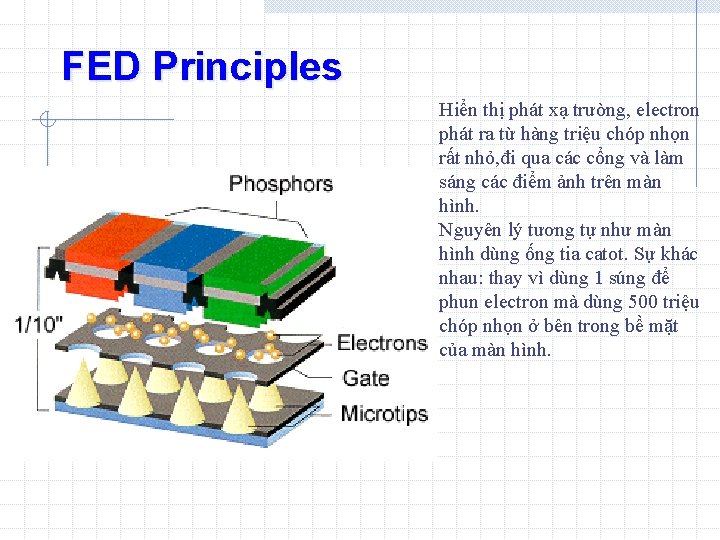 FED Principles Hiển thị phát xạ trường, electron phát ra từ hàng triệu chóp