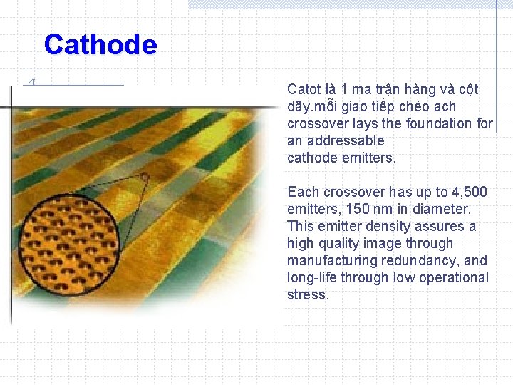 Cathode Catot là 1 ma trận hàng và cột dãy. mỗi giao tiếp chéo