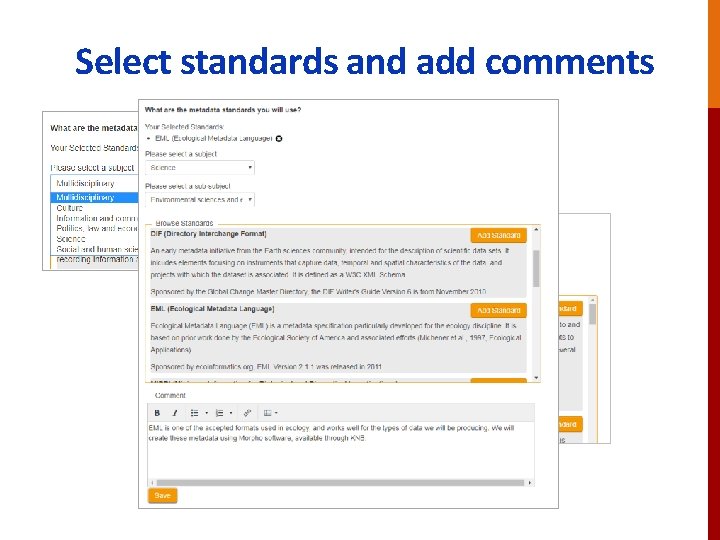 Select standards and add comments 