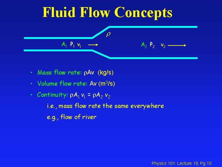 Fluid Flow Concepts r A 1 P 1 v 1 A 2 P 2