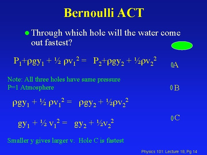 Bernoulli ACT l Through which hole will the water come out fastest? P 1+