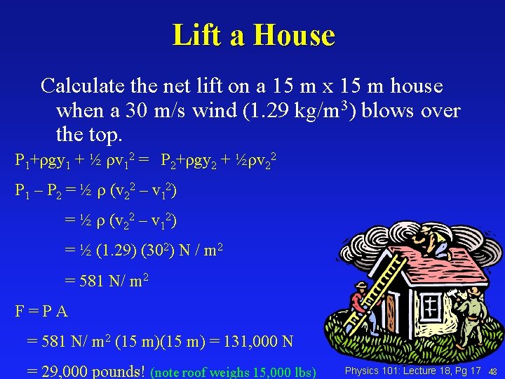 Lift a House Calculate the net lift on a 15 m x 15 m
