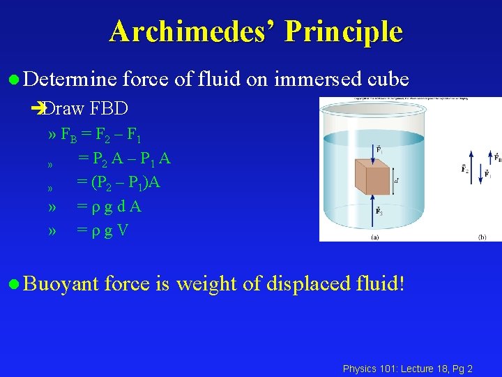 Archimedes’ Principle l Determine force of fluid on immersed cube èDraw FBD » FB