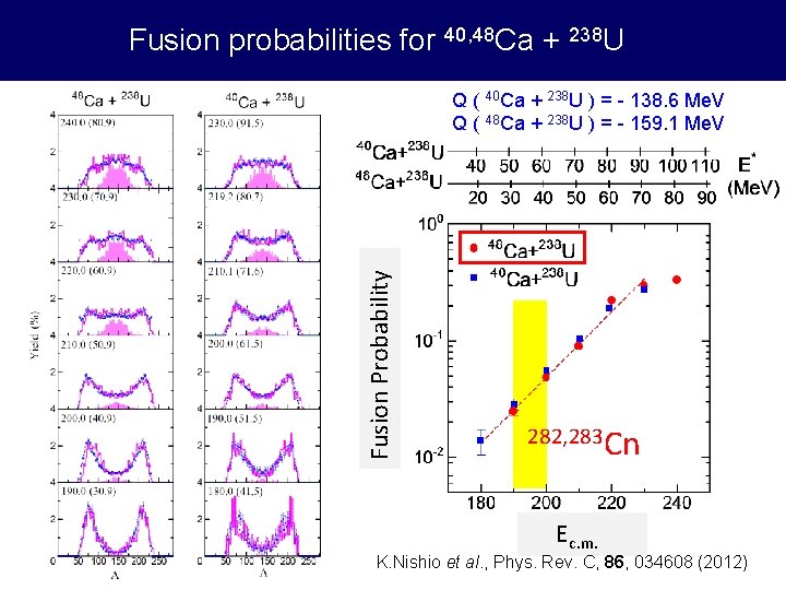 Fusion probabilities for 40, 48 Ca + 238 U Fusion Probability Q ( 40