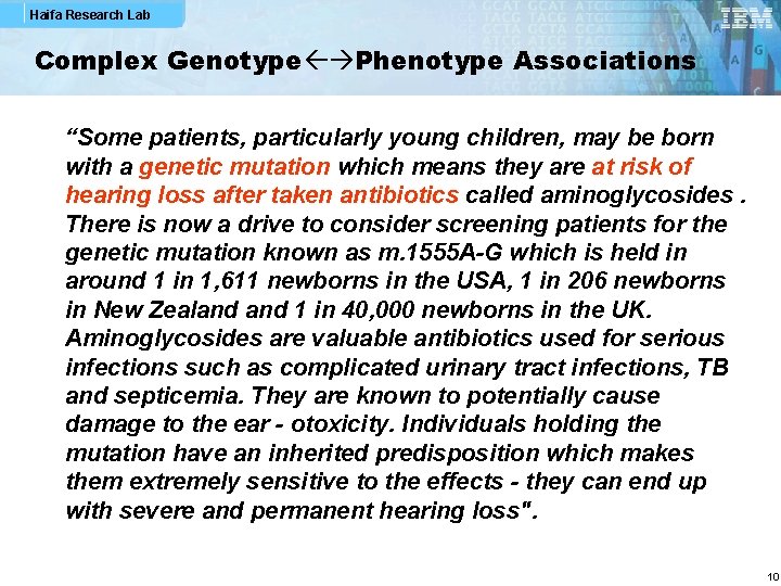 Haifa Research Lab Complex Genotype Phenotype Associations “Some patients, particularly young children, may be