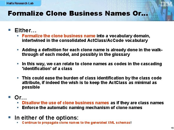 Haifa Research Lab Formalize Clone Business Names Or… § Either… § Formalize the clone