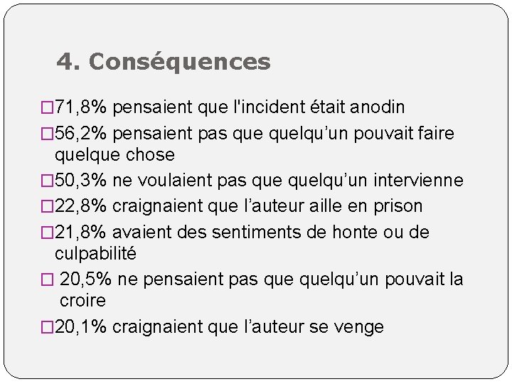 4. Conséquences � 71, 8% pensaient que l'incident était anodin � 56, 2% pensaient