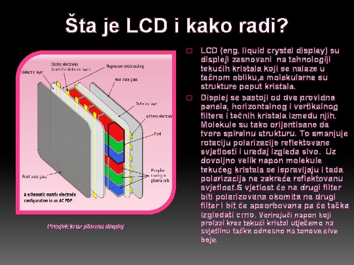 Šta je LCD i kako radi? LCD (eng. liquid crystal display) su displeji zasnovani