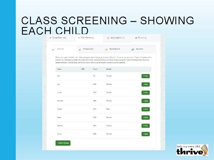 CLASS SCREENING – SHOWING EACH CHILD 