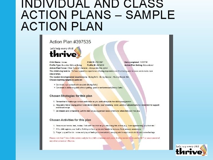 INDIVIDUAL AND CLASS ACTION PLANS – SAMPLE ACTION PLAN 
