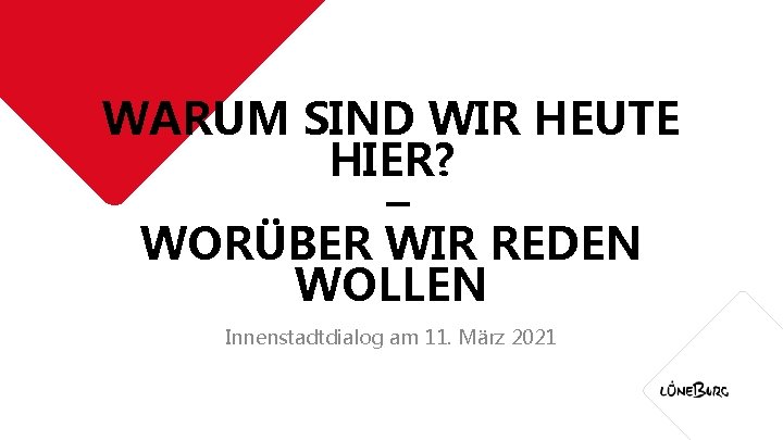 WARUM SIND WIR HEUTE HIER? – WORÜBER WIR REDEN WOLLEN Innenstadtdialog am 11. März