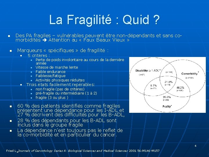 La Fragilité : Quid ? n n Des PA fragiles – vulnérables peuvent être