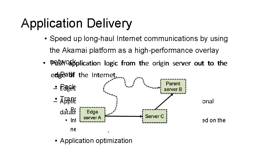 Application Delivery • Speed up long-haul Internet communications by using the Akamai platform as