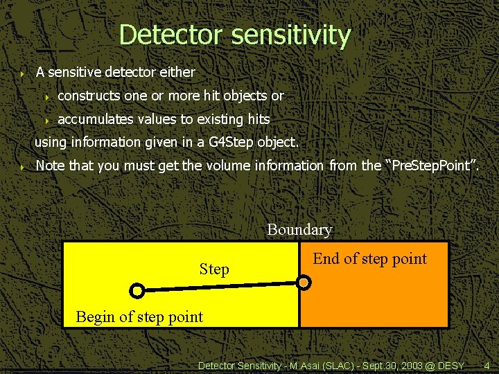 Detector sensitivity 4 A sensitive detector either 4 constructs one or more hit objects