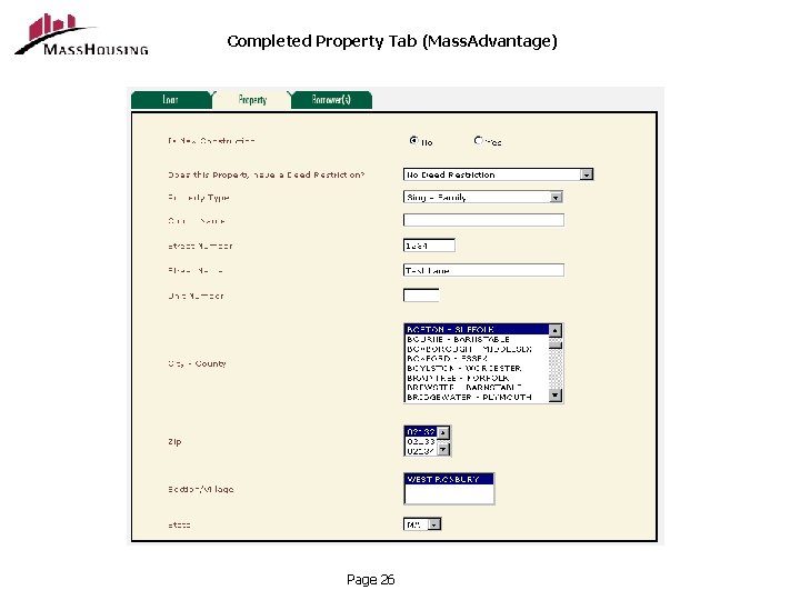 Completed Property Tab (Mass. Advantage) Page 26 