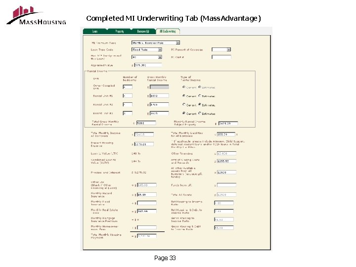 Completed MI Underwriting Tab (Mass. Advantage) Page 33 