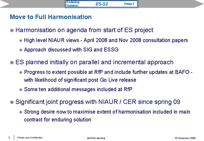 Enduring Solution ES-S 2 Stage 2 Move to Full Harmonisation T T T Harmonisation