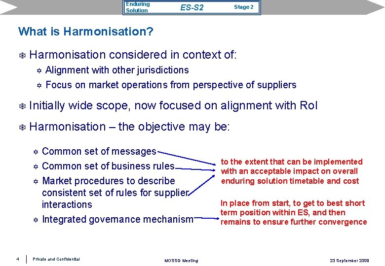 Enduring Solution ES-S 2 Stage 2 What is Harmonisation? T Harmonisation considered in context