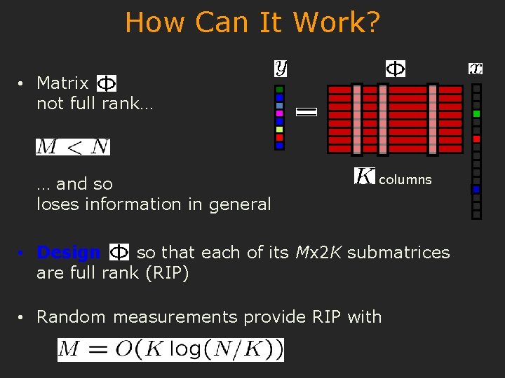 How Can It Work? • Matrix not full rank… … and so loses information