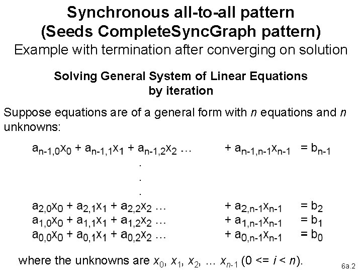 Synchronous all-to-all pattern (Seeds Complete. Sync. Graph pattern) Example with termination after converging on