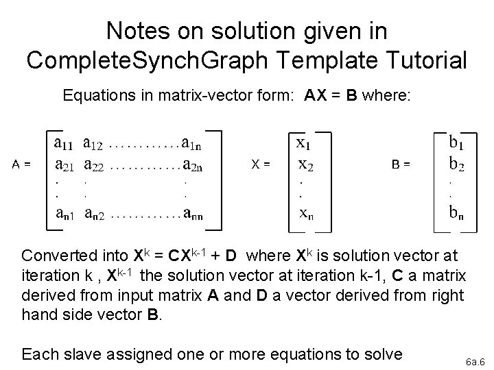 Notes on solution given in Complete. Synch. Graph Template Tutorial Equations in matrix-vector form: