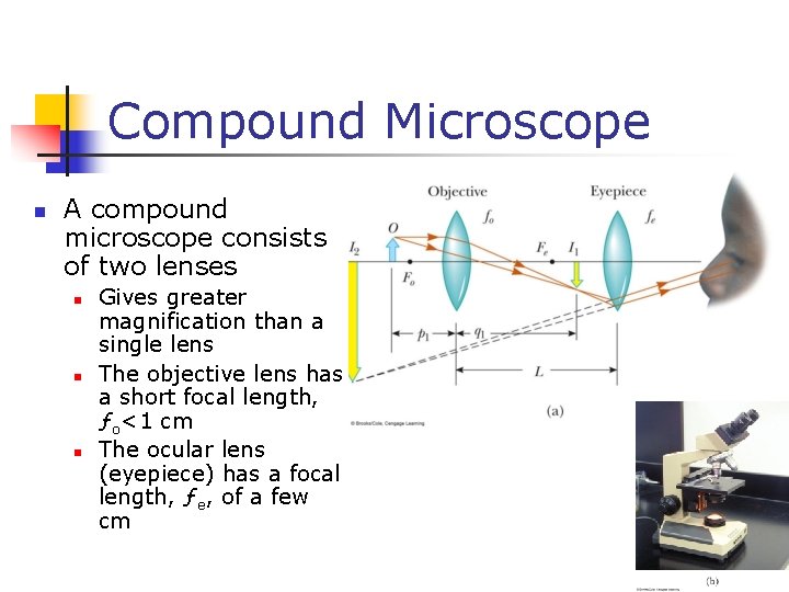 Compound Microscope n A compound microscope consists of two lenses n n n Gives