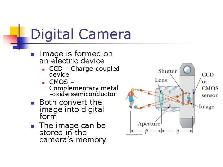 Digital Camera n Image is formed on an electric device n n CCD –